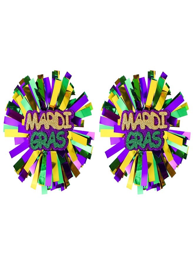 KCHIES Happy Mardi Gras Hair Bows Glitter Metallic Green Gold Purple Pom Pom Cheer Barrettes Hairpins Fat Tuesday Parade Costume Outfit Decor Accessories Gift for Women Girls Kids - Image 1