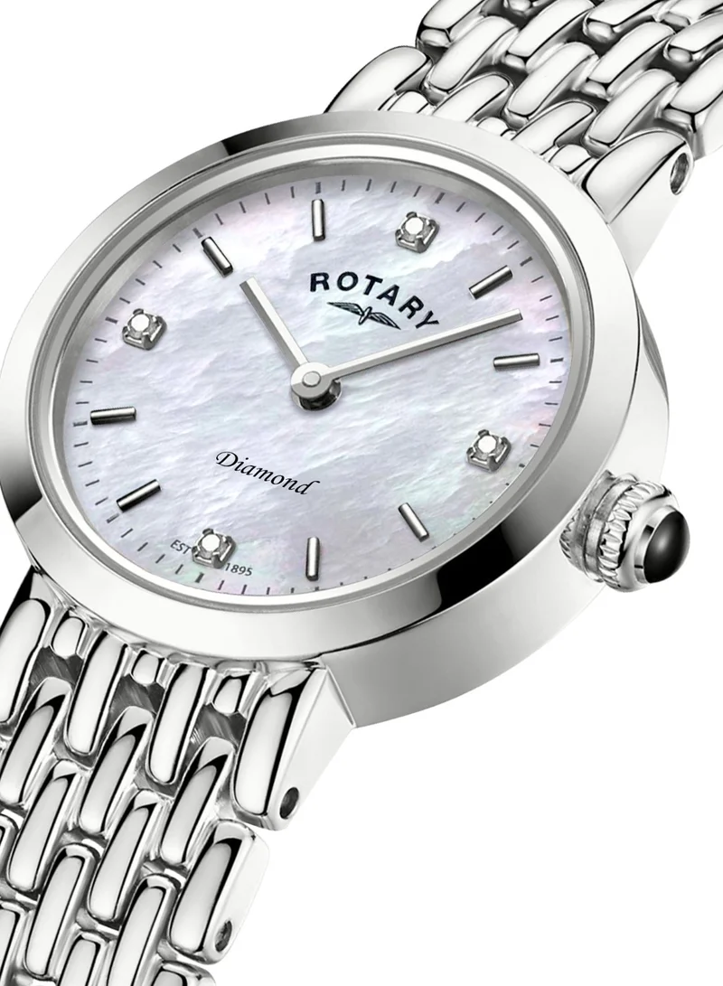 Rotary Women's Heritage Diamond Analogue Watch, 22.8 mm, Mother of Pearl Dial, Stainless Steel Bracelet