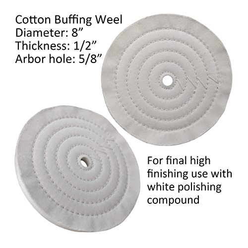 Jufay 6PC 8 Inch Stainless Steel Polishing Buffing Wheel Kit for Bench Grinder,kit with Each 1PC 5/8 Inch Arbor Hole Sisal/Denim/Cotton Wheel and Each 1PC 100g Bar Black/Green/White Polishing Compound - Image 4