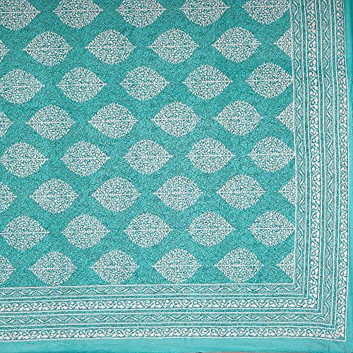 Meejoya 100% Cotton Rajasthani Jaipuri Traditional Double Bed Bedsheet with 2 Pillow Covers - Sea-Green, Queen Size - Image 3
