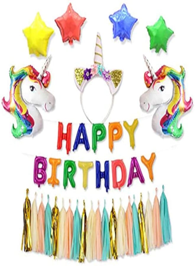 Unicorn Party Supplies Set 40pcs Baby Shower Decorations Tissue Tassel Polka Dot Paper Garland kit with Balloons for 1st Baby Girl Birthday Baby Shower Party Wedding Favors