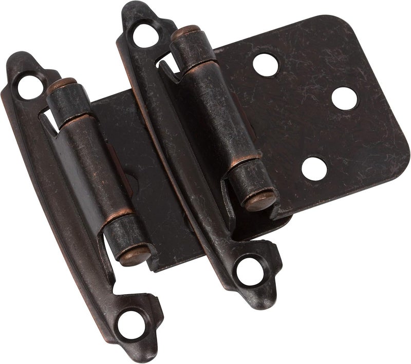 DecoBasics Oil Rubbed Bronze Cabinet Hinges for Kitchen Cabinets (25 Pair -50 Pcs) -1/2" Overlay (Variable) -Self Closing Kitchen Cabinet Hinges Flush Mount w/Silicon Bumpers & Upgraded Screws - Image 1