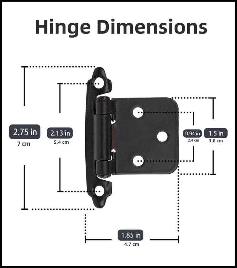 DecoBasics Oil Rubbed Bronze Cabinet Hinges for Kitchen Cabinets (25 Pair -50 Pcs) -1/2" Overlay (Variable) -Self Closing Kitchen Cabinet Hinges Flush Mount w/Silicon Bumpers & Upgraded Screws - Image 3