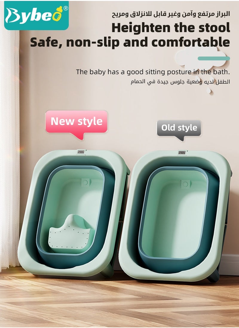 Bybeo - Foldable Baby Bath Tub, Bathtub for Infants, Baby Bather With Temperature Sensing + Heightened Bath Stool + Bathmat Cushion + Shower Cap + Shampoo Cup + Washing Hair brush - Image 1