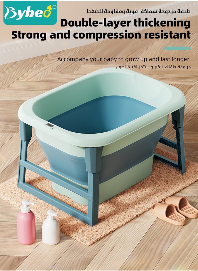 Bybeo - Foldable Baby Bath Tub, Bathtub for Infants, Baby Bather With Temperature Sensing + Heightened Bath Stool + Bathmat Cushion + Shower Cap + Shampoo Cup + Washing Hair brush - Image 1