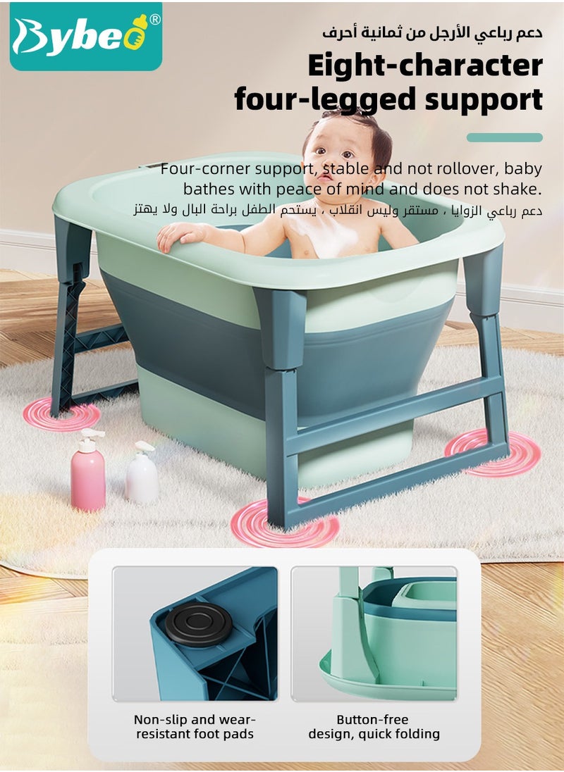 Bybeo - Foldable Baby Bath Tub, Bathtub for Infants, Baby Bather With Temperature Sensing + Heightened Bath Stool + Bathmat Cushion + Shower Cap + Shampoo Cup + Washing Hair brush - Image 1