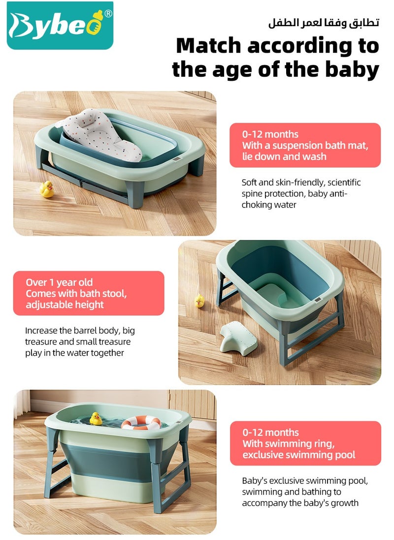Bybeo - Foldable Baby Bath Tub, Bathtub for Infants, Baby Bather With Temperature Sensing + Heightened Bath Stool + Bathmat Cushion + Shower Cap + Shampoo Cup + Washing Hair brush - Image 1