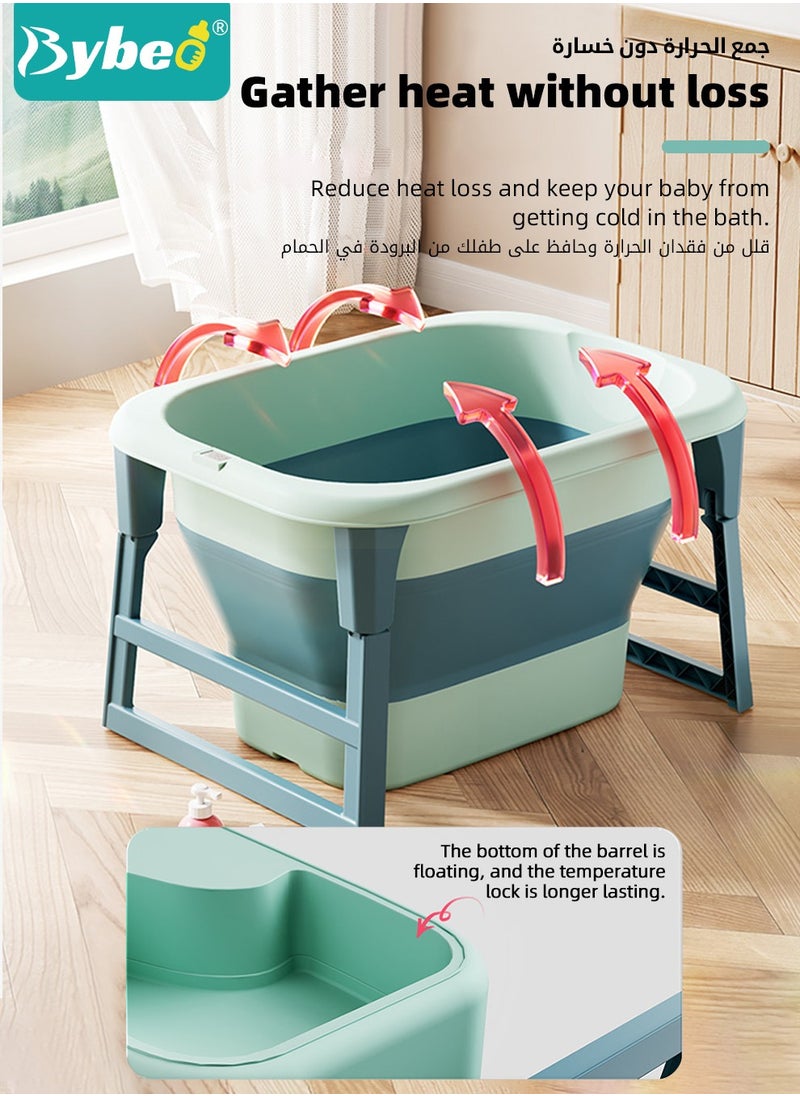 Bybeo - Foldable Baby Bath Tub, Bathtub for Infants, Baby Bather With Temperature Sensing + Heightened Bath Stool + Bathmat Cushion + Shower Cap + Shampoo Cup + Washing Hair brush - Image 1