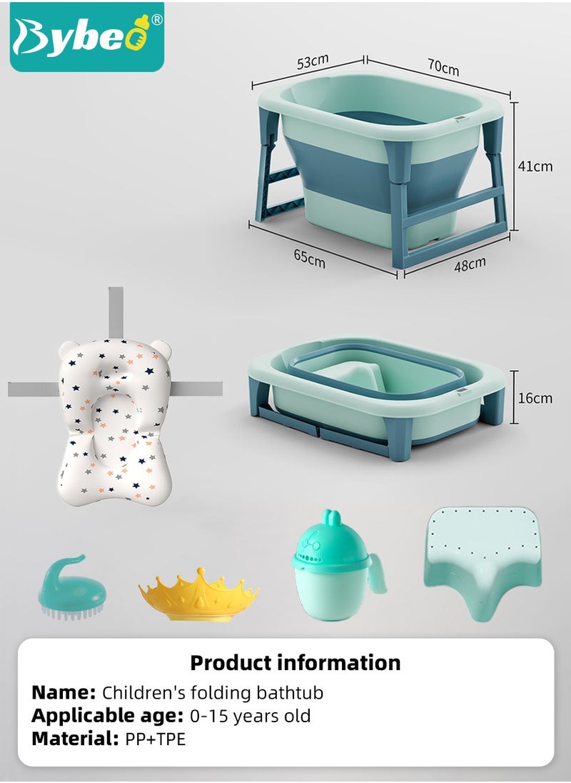 Bybeo - Foldable Baby Bath Tub, Bathtub for Infants, Baby Bather With Temperature Sensing + Heightened Bath Stool + Bathmat Cushion + Shower Cap + Shampoo Cup + Washing Hair brush - Image 1