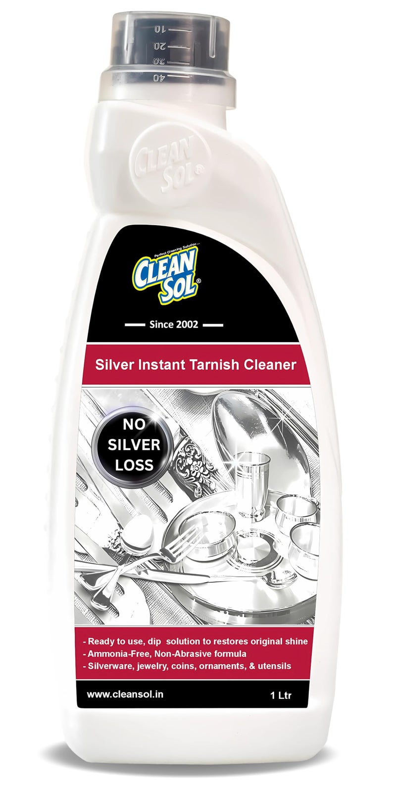 Cleansol Silver Dip Cleaner Liquid – 1 Litre | Instant Silver Cleaner & Tarnish Remover for Pooja Items, Utensils & Jewellery | Silver Shine Cleaning Liquid for Silverware & Ornaments - Image 1