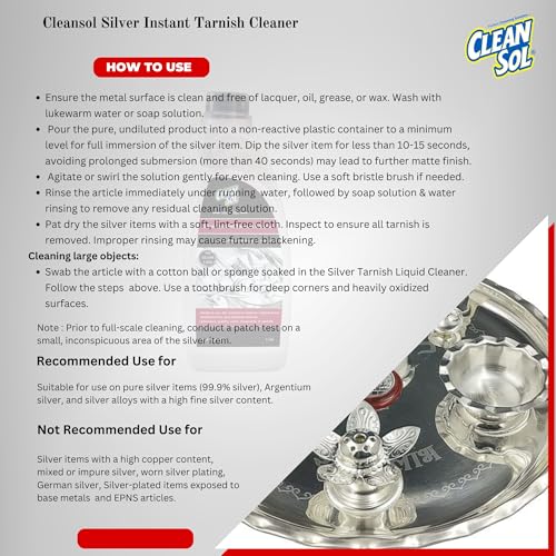 Cleansol Silver Dip Cleaner Liquid – 1 Litre | Instant Silver Cleaner & Tarnish Remover for Pooja Items, Utensils & Jewellery | Silver Shine Cleaning Liquid for Silverware & Ornaments - Image 5