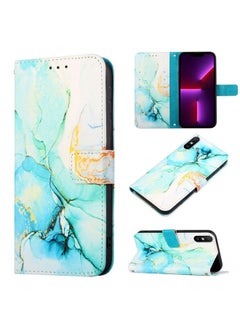 HuHa Case Cover For Xiaomi Redmi 9A / Redmi 9i India / Redmi 9AT PT003 Marble Pattern Flip Leather Phone Case Green LS003 