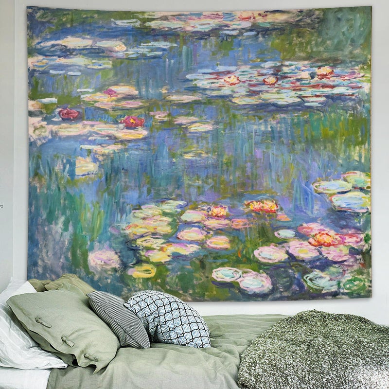 Avinyl Monet Waterlily Wall Tapestry Green Floral Plant Art Poster for Bedroom Girls Boys Small Nature Flower Pond Wall Hanging Watercolor Tapestries for Living Room Dorm Decor 39in X 51in