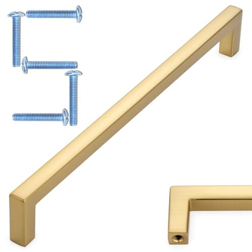KOOFIZO Solid Square Bar Cabinet Handle Brushed Gold Furniture Pull 76 Inch192mm Screwhole Distance Pack of 5 for Kitchen Cupboard Door Bedroom Dresser Drawer Bathroom Wardrobe Hardware - Image 1
