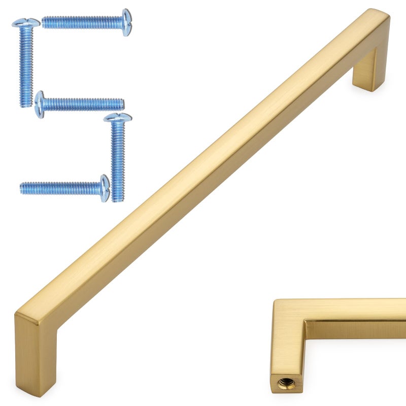KOOFIZO Solid Square Bar Cabinet Handle Brushed Gold Furniture Pull 76 Inch192mm Screwhole Distance Pack of 5 for Kitchen Cupboard Door Bedroom Dresser Drawer Bathroom Wardrobe Hardware - Image 2