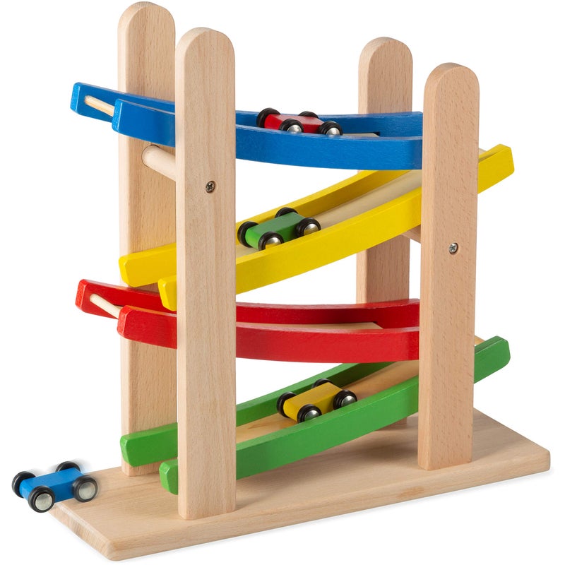 Play22 Wooden Car Ramps  4 Level Race Track With 4 Toy Cars  My First Baby Toys  Toddler Car Set is A Great Gift for Boys and Girls - Image 2
