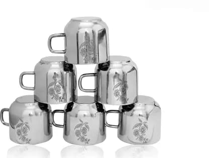 SAMEEP Stainless Steel Double Wall Fancy Tea CupsCoffee Mugs for Home Office Set of 6 80ml Capacity Lightweight Portable Reusable Easy to Clean Hot Cold Beverage Silver Classic - Image 2