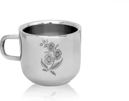 SAMEEP Stainless Steel Double Wall Fancy Tea CupsCoffee Mugs for Home Office Set of 6 80ml Capacity Lightweight Portable Reusable Easy to Clean Hot Cold Beverage Silver Classic - Image 3