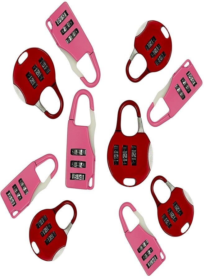 Moira Combination Padlock, Pink and Red, 3-Digit Lock, 55x21x13mm, Pack of 10, Lightweight Travel Luggage Security Locks - Image 1