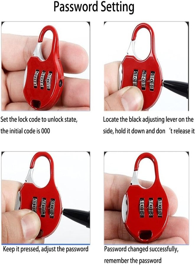 Moira Combination Padlock, Pink and Red, 3-Digit Lock, 55x21x13mm, Pack of 10, Lightweight Travel Luggage Security Locks - Image 2