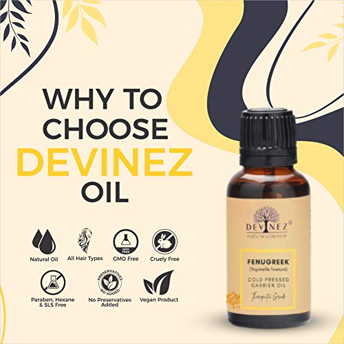 Devinez Fenugreek, Methi Cold Pressed Oil, 30ml in Glass Bottle, 100% Pure, Natural & Undiluted - For Massage, Hair Care, Dandruff, Hair Care, skin irritation, Acne reduction & Skin care - Image 2