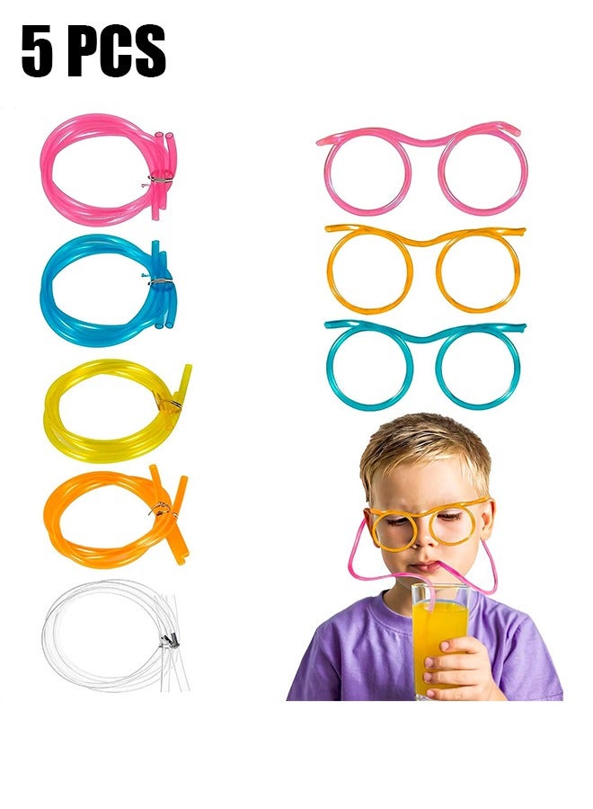 HY 5 Pcs Straws Glasses Plastic Fun Glasses Straw Covers Cap Reusable Straws for Kids Glasses Straws Drinking Adult Party Fun Straws for Eye Glasses Straw Tube Toy and Birthday Party Set  - Image 1