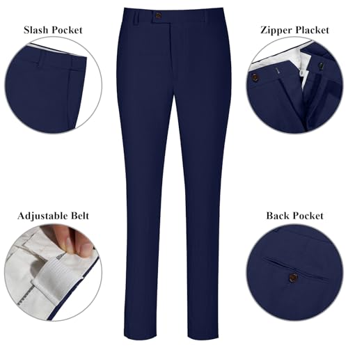 Diaryan Suit Men Linen 2 Piece Navy Long Sleeve One Button Solid Single Breasted Peaked Lapel Wedding Prom Jacket Pant L - Image 5