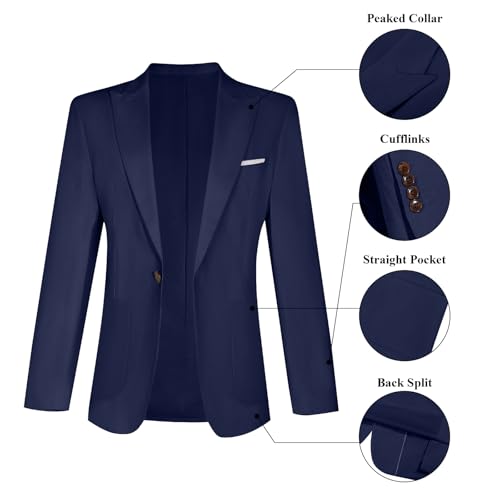 Diaryan Suit Men Linen 2 Piece Navy Long Sleeve One Button Solid Single Breasted Peaked Lapel Wedding Prom Jacket Pant L - Image 4