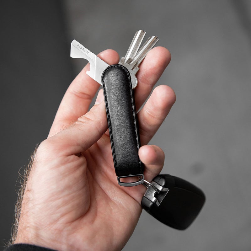 JIBBON Jibbon Italian Premium Leather Key Organizer - Stylish Key Holder with Marine Grade 316 Stainless Steel, Compact EDC Keychain, Accommodates Up To 9 Keys, Including Car Keys - (All Black)  - Image 2