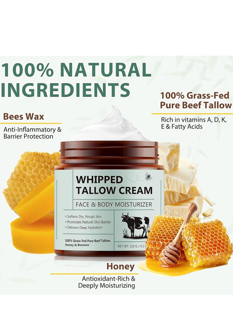 Whipped Tallow Cream for Face & Body - 100% Grass-Fed Beef Tallow, Natural Honey & Beeswax Moisturiser, Deep Hydration & Care, Oil and Fragrance Free, Quick Absorbing - Image 2