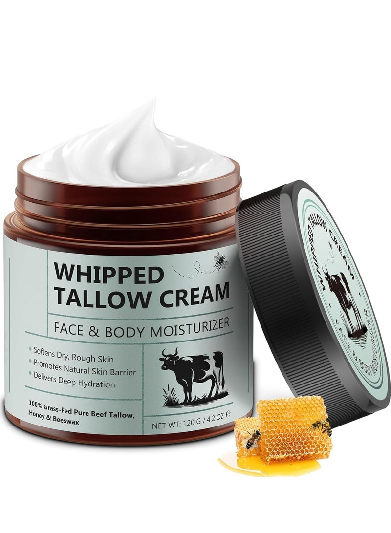 Whipped Tallow Cream for Face & Body - 100% Grass-Fed Beef Tallow, Natural Honey & Beeswax Moisturiser, Deep Hydration & Care, Oil and Fragrance Free, Quick Absorbing - Image 1