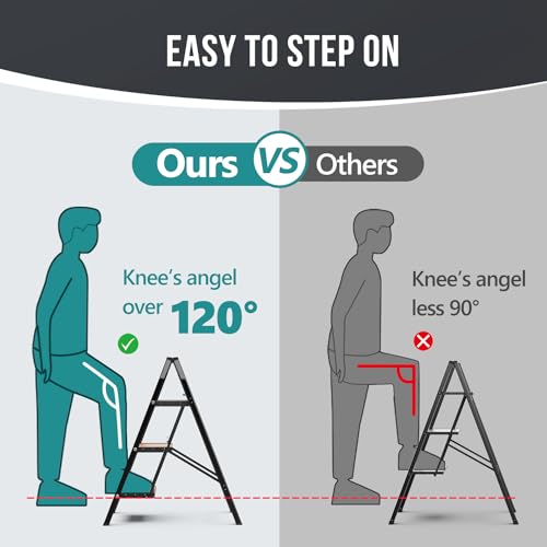 WOA WOA Step Ladder, Folding Step Stool with Widening Pedals, Portable Lightweight Home Ladder, Kitchen Stepladder, Easy to Store, Space Save 300 lbs Capacity (2 Step, Black) - Image 5