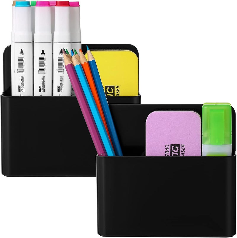Marbrasse Mabrasse 2p Magnetic Dry Erase Marker Holder,Pen and Eraser Holder for Whiteboard, Magnet Pencil Cup Utility Storage Organizer for Office, Refrigerator, Locker and Metal Cabinets (Black) - Image 1