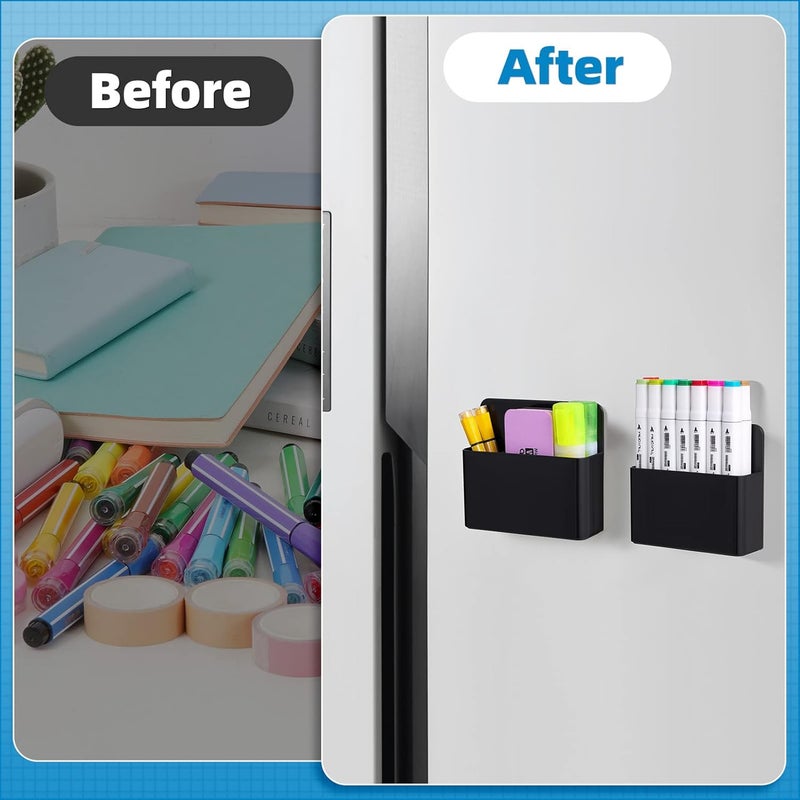 Marbrasse Mabrasse 2p Magnetic Dry Erase Marker Holder,Pen and Eraser Holder for Whiteboard, Magnet Pencil Cup Utility Storage Organizer for Office, Refrigerator, Locker and Metal Cabinets (Black) - Image 3