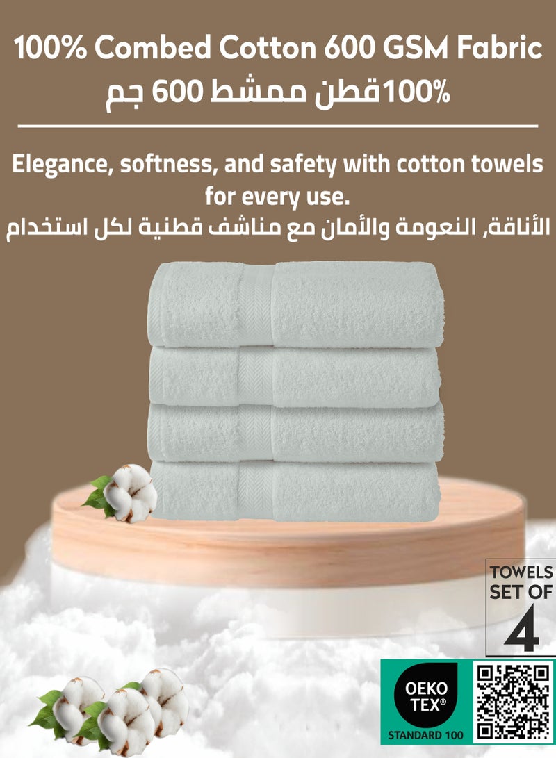 Donetella Premium 100 % Combed Cotton 4-Pcs Hand Towel Set (50 X 90 CM) 600 GSM Super Soft Hand Towel, Highly Absorbent, Quick Dry,Best Towel for Bathroom, Spa And Hotel,Light Grey - Image 3