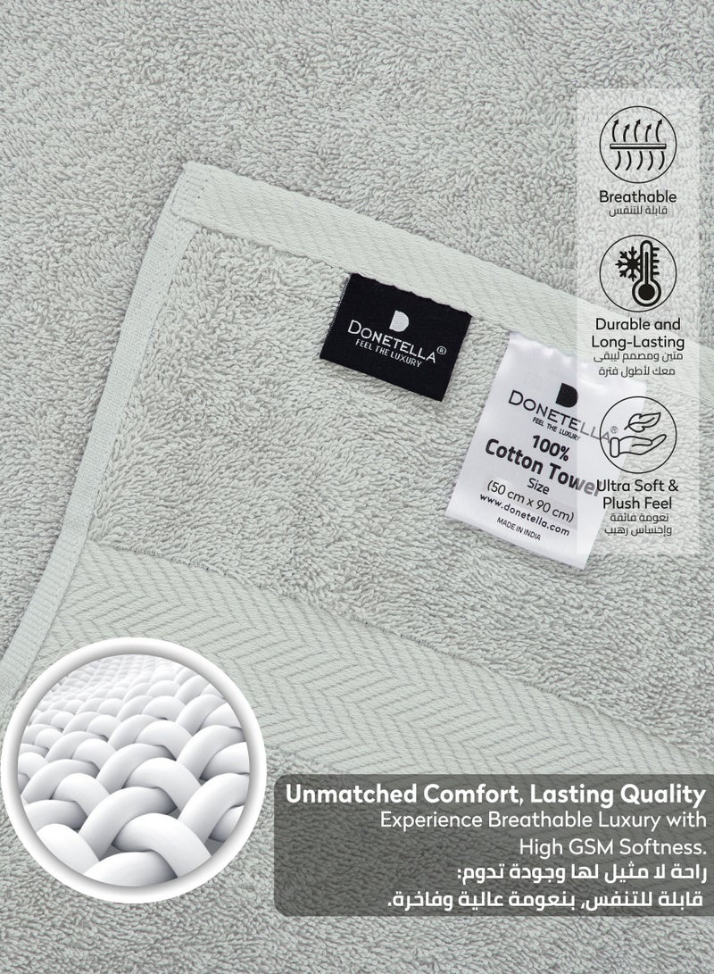 Donetella Premium 100 % Combed Cotton 4-Pcs Hand Towel Set (50 X 90 CM) 600 GSM Super Soft Hand Towel, Highly Absorbent, Quick Dry,Best Towel for Bathroom, Spa And Hotel,Light Grey - Image 5