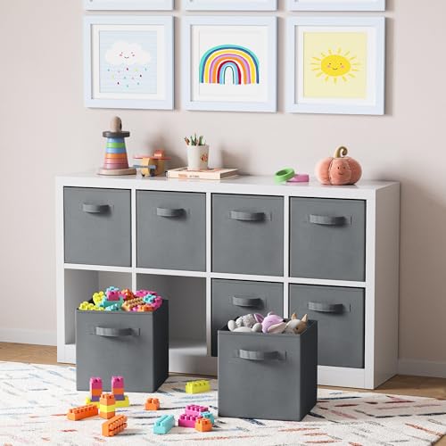 Royexe Set of 8 Foldable Fabric Storage Cube Bins | Collapsible Cloth Organizer Baskets Containers | Folding Nursery Closet Drawer | Features Dual Handles | Beautiful Colors Available (Solid Grey) - Image 5