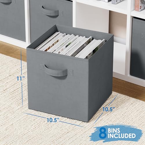 Royexe Set of 8 Foldable Fabric Storage Cube Bins | Collapsible Cloth Organizer Baskets Containers | Folding Nursery Closet Drawer | Features Dual Handles | Beautiful Colors Available (Solid Grey) - Image 2