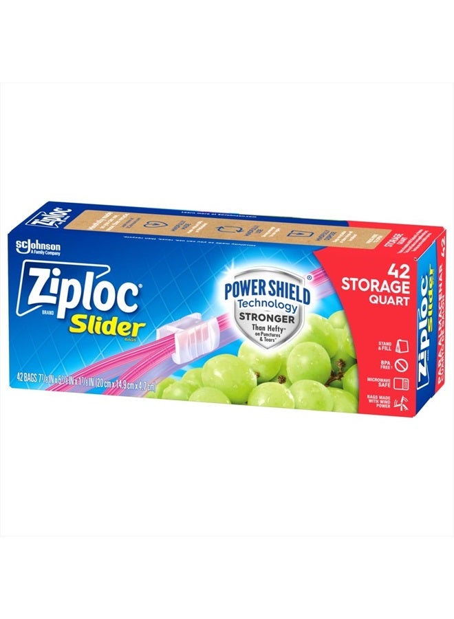 Ziploc Quart Food Storage Slider Bags, Power Shield Technology for More Durability, 42 Count - Image 1