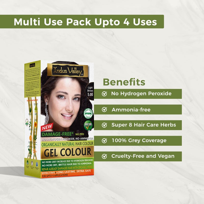 Indus Valley لون شعر جل عضوي طبيعي من وادي الهند | خالي من الأمونيا، نباتي وخالي من القسوة | تغطية تصل إلى 100% للشيب، نتائج طويلة الأمد | بني فاتح 5.0 (20 جرام + 200 مل) - Image 5
