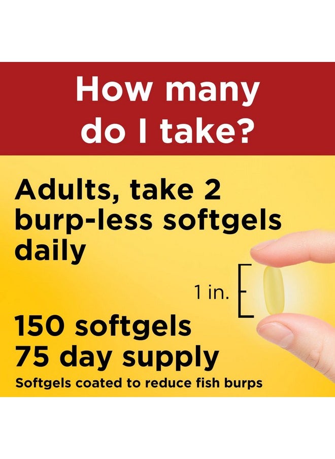 Nature Made - Burp Less Fish Oil 1000 Mg Softgels Omega 3 Fish Oil For Healthy Heart Support Omega 3 Supplement With 150 Softgels 75 Day Supply - Image 1