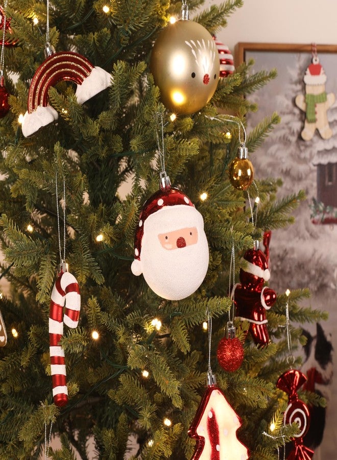 Alupssuc 65pcs Christmas Balls Ornaments Set, Shatterproof Plastic Baubles Gingerbread House, and Tree Topper for Xmas Tree Holiday Wedding Party Decorations with Hanging Strings, Gold & Red, White - Image 4