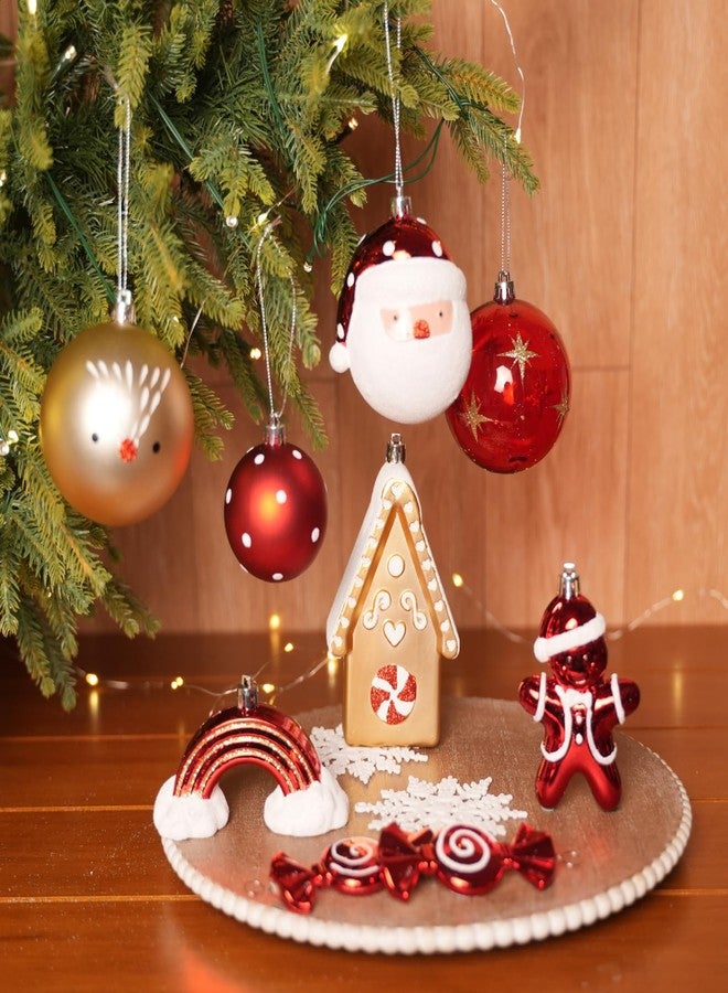 Alupssuc 65pcs Christmas Balls Ornaments Set, Shatterproof Plastic Baubles Gingerbread House, and Tree Topper for Xmas Tree Holiday Wedding Party Decorations with Hanging Strings, Gold & Red, White - Image 3