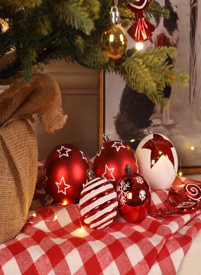 Alupssuc 65pcs Christmas Balls Ornaments Set, Shatterproof Plastic Baubles Gingerbread House, and Tree Topper for Xmas Tree Holiday Wedding Party Decorations with Hanging Strings, Gold & Red, White - Image 5