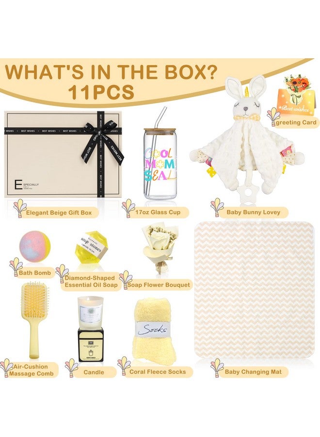 Sysmie New Mom Gift Box Set - 11PCS Unisex Luxury Spa & Baby Essentials in Elegant Box | Bunny Lovey, Changing Pad, Socks - Baby Shower & Postpartum Care Package for Expecting Moms - Image 2