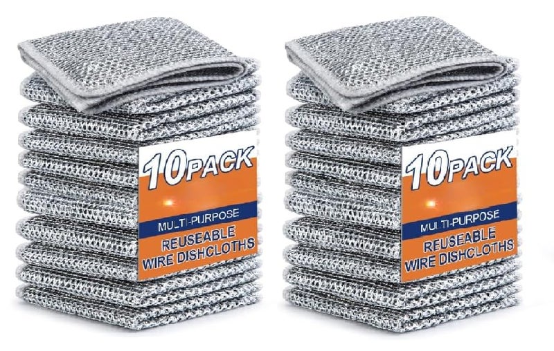 ® قطعة قماش لغسل الأطباق غير مخدشة (عبوة من 20)، خرقة غسيل الأطباق من سلك الفولاذ المقاوم للصدأ لغسل الأطباق والأحواض (20)