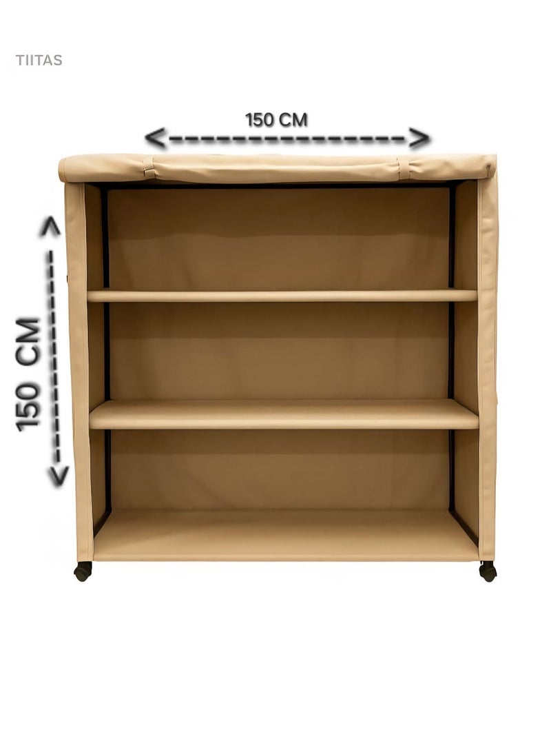 TIITAS Portable Folding Storage Cupboard – Durable High-Quality Material, Large Capacity Wardrobe Organizer 150x150x70cm for Home, Bedroom , Office & Outdoor - Image 3