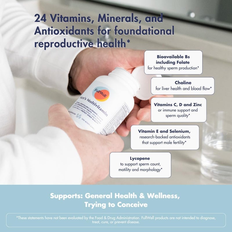 FullWell Mens Daily Multivitamin with Vitamin D Antioxidants Choline and B Vitamins for Optimal Sperm Quality Hormone Health and Overall Male Fertility 3rd Party Tested 30 Servings - Image 4