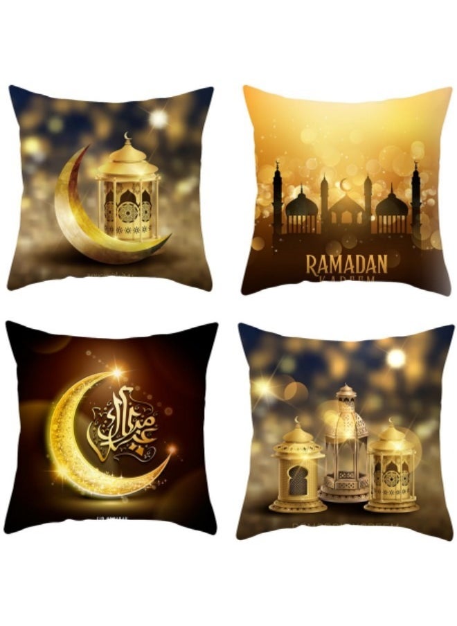 GGEROU - 4Pcs Ramadan Throw Pillow Covers,Eid Mubarak Cushion Cover Set,Moon Lantern Decorations Home,Ramadan Square Pillowcase Decorative 45 * 45cm Black - Image 1
