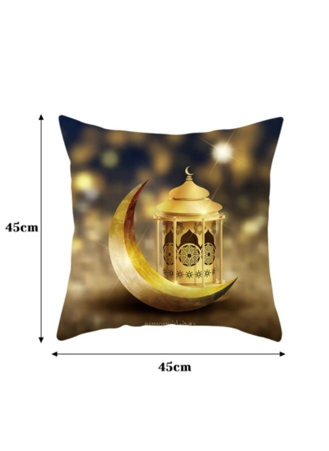 GGEROU - 4Pcs Ramadan Throw Pillow Covers,Eid Mubarak Cushion Cover Set,Moon Lantern Decorations Home,Ramadan Square Pillowcase Decorative 45 * 45cm Black - Image 1